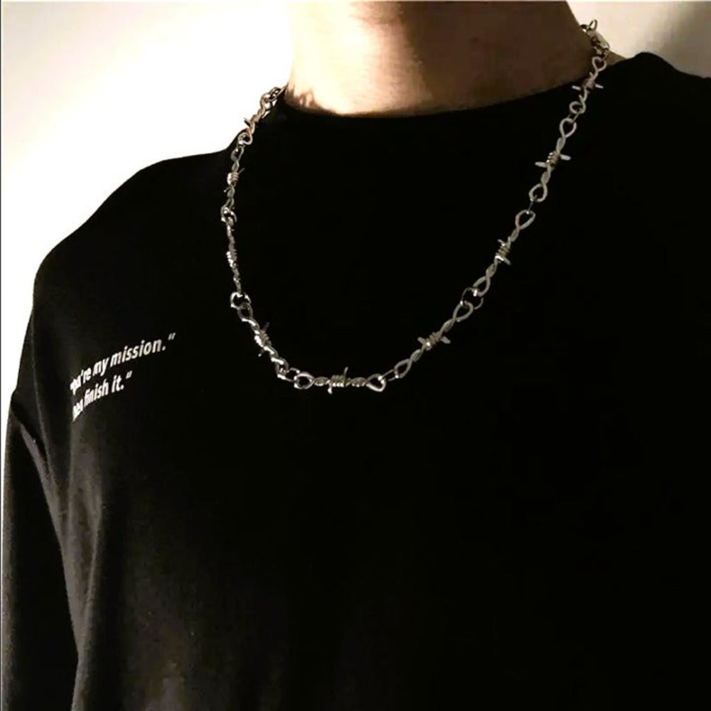 20" Womens 18K White Gold Barbed Wire Chain Necklace Silver Jewelry 18 Karat NEW - Picture 6 of 12